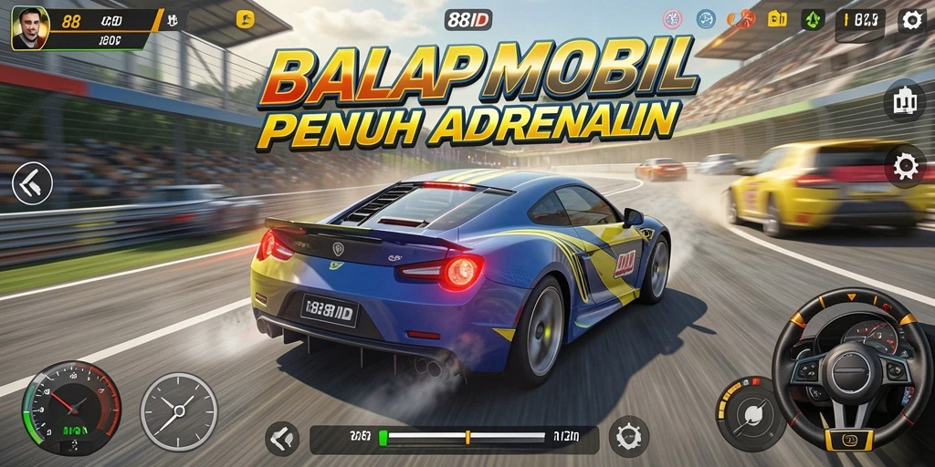 Tampilan gameplay mendebarkan dari balapan mobil di 88ID.