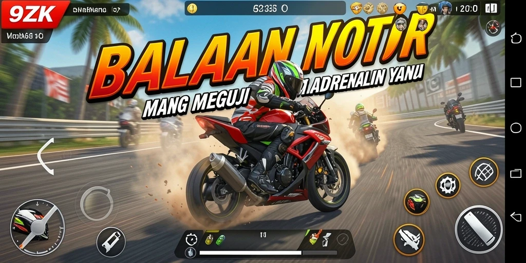 Tangkapan layar gameplay seru dari balapan motor 9ZK.
