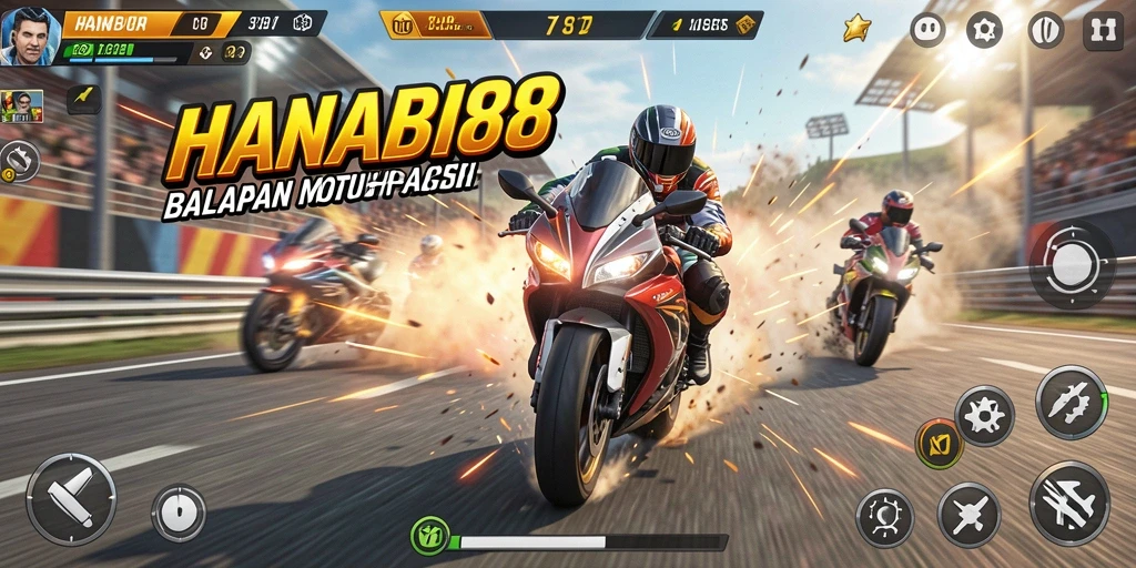 Tampilan gameplay seru balapan motor di HANABI88.