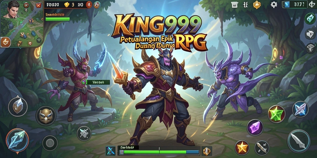 Screenshot gameplay KING999 menampilkan pertarungan seru dan karakter yang berwarna.