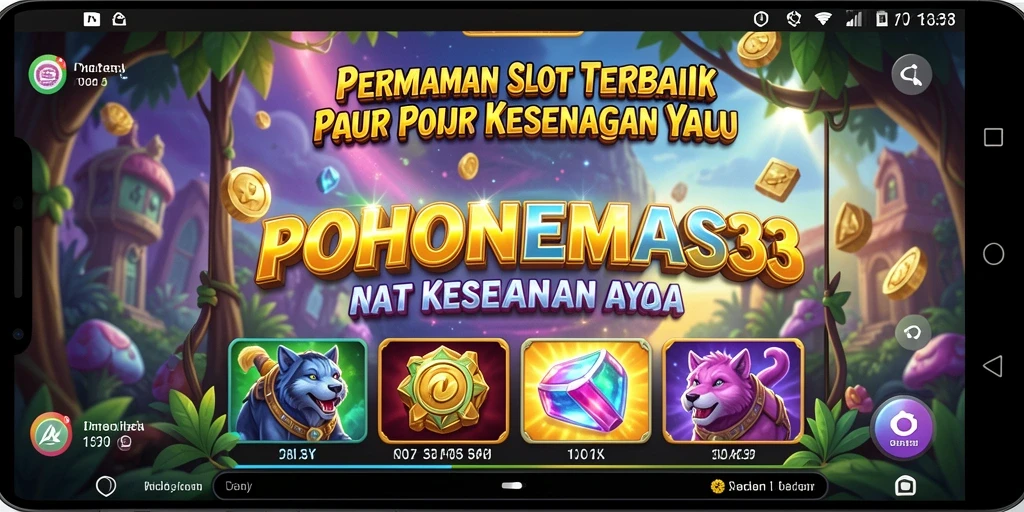 Tampilan gameplay menarik dari POHONEMAS33 dengan simbol slot berwarna-warni.
