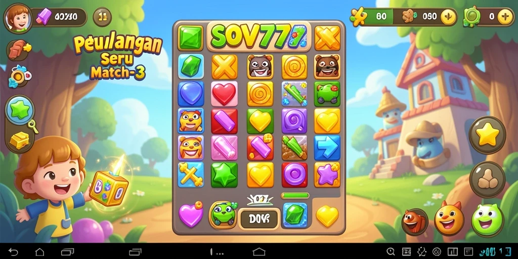 Screenshot gameplay SOV777 menunjukkan momen seru mencocokkan buah-buahan.