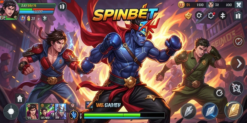 Tampilan utama gameplay SPINBET saat pertarungan sedang berlangsung.